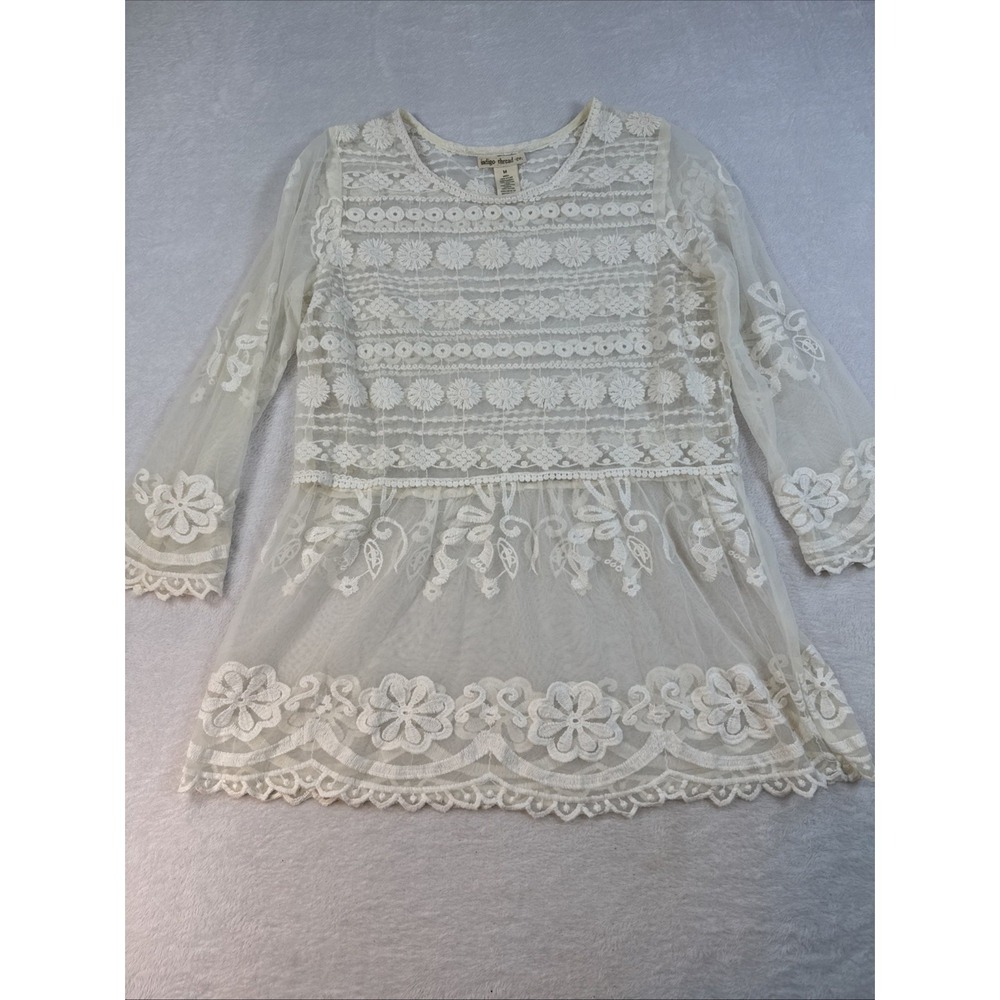 Indigo Soul Boho Tunic Floral Embroidered Mesh SZ Med Festival‎ Indie Hippie